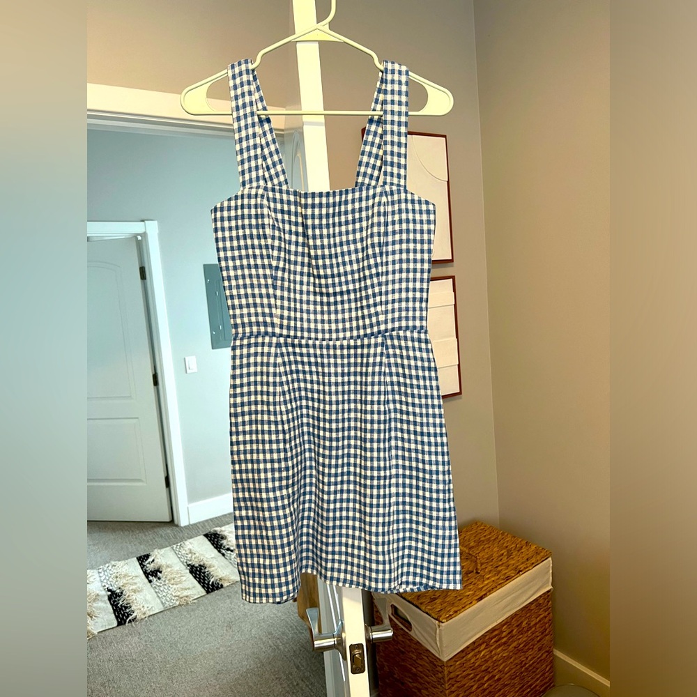 Reformation Brigitte Linen Dress size 6 in Azure Check worn once!